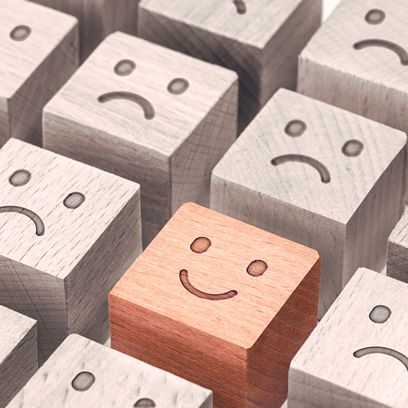 Happy Emoticon Cube Shape Standing Out